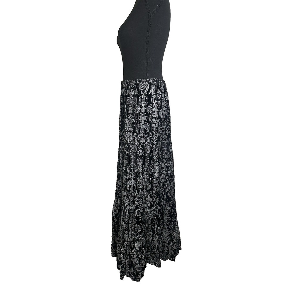 Double D Ranch Wear LARGE Black Silver Velvet Pull On Tiered Maxi Romantic Skirt - Picture 3 of 14